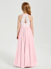 Long Chiffon Bridesmaid Dresses Lace Top Blushing Pink