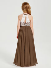 Long Chiffon Bridesmaid Dresses Lace Top Brown
