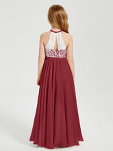 Long Chiffon Bridesmaid Dresses Lace Top Burgundy
