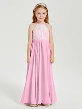 Long Chiffon Bridesmaid Dresses Lace Top Candy Pink