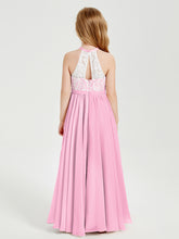 Long Chiffon Bridesmaid Dresses Lace Top Candy Pink