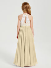 Long Chiffon Bridesmaid Dresses Lace Top Champagne