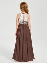 Long Chiffon Bridesmaid Dresses Lace Top Chocolate