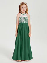 Long Chiffon Bridesmaid Dresses Lace Top Dark Green