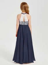 Long Chiffon Bridesmaid Dresses Lace Top Dark Navy