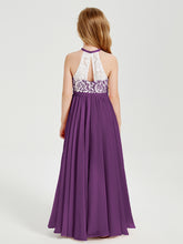 Long Chiffon Bridesmaid Dresses Lace Top Grape
