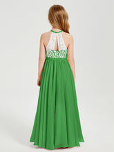 Long Chiffon Bridesmaid Dresses Lace Top Green