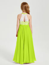 Long Chiffon Bridesmaid Dresses Lace Top Lime Green