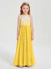 Long Chiffon Bridesmaid Dresses Lace Top Marigold