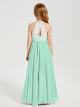 Long Chiffon Bridesmaid Dresses Lace Top Mint Green