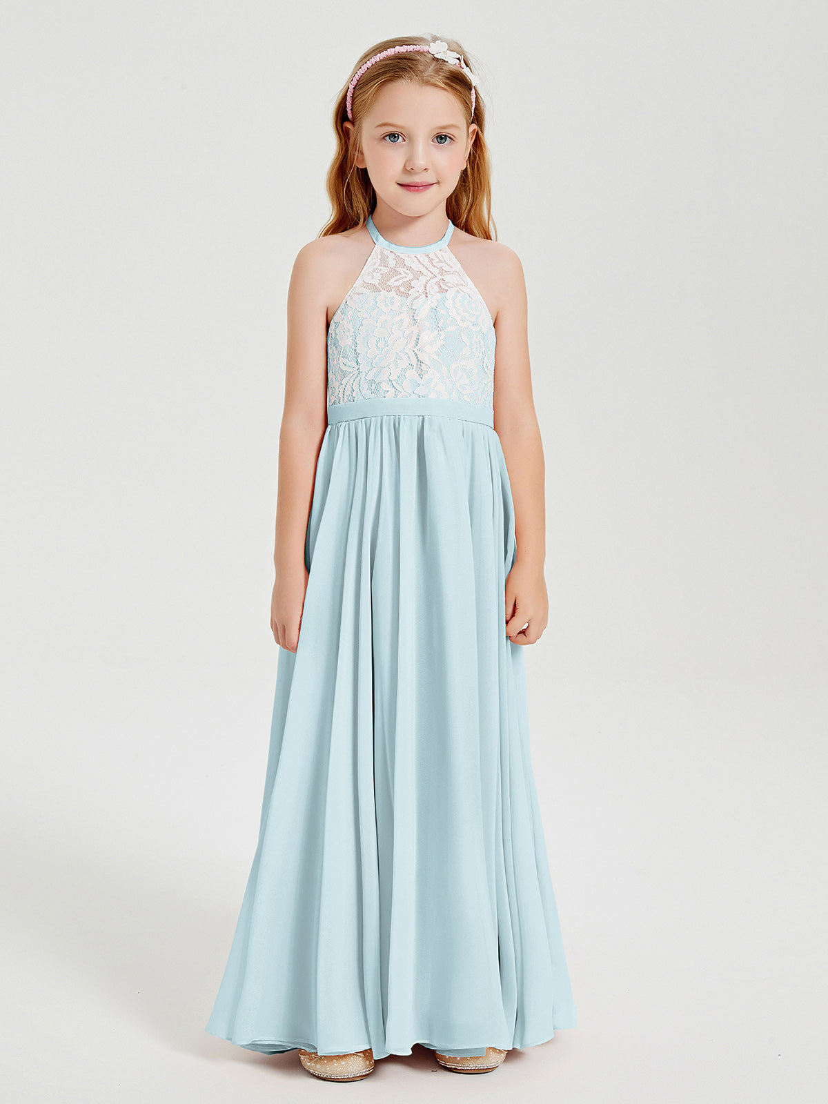 BABARONI Long Chiffon Bridesmaid Dresses Lace Top Mist, Mist / J4 BABARONI Long Chiffon Bridesmaid Dresses Lace Top Mist, Mist / J4