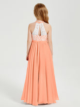 Long Chiffon Bridesmaid Dresses Lace Top Papaya