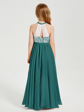 Long Chiffon Bridesmaid Dresses Lace Top Peacock