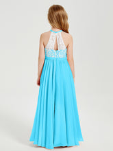 Long Chiffon Bridesmaid Dresses Lace Top Pool