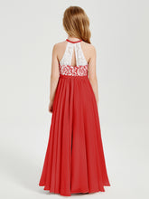 Long Chiffon Bridesmaid Dresses Lace Top Red