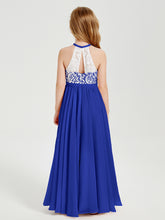 Long Chiffon Bridesmaid Dresses Lace Top Royal Blue