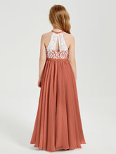 Long Chiffon Bridesmaid Dresses Lace Top Rust