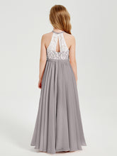 Long Chiffon Bridesmaid Dresses Lace Top Silver