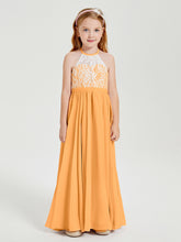 Long Chiffon Bridesmaid Dresses Lace Top Tangerine