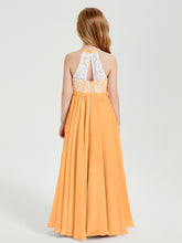 Long Chiffon Bridesmaid Dresses Lace Top Tangerine