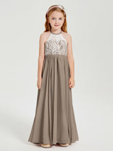 Long Chiffon Bridesmaid Dresses Lace Top Taupe