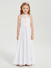 Long Chiffon Bridesmaid Dresses Lace Top White