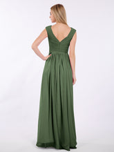 V Neck Chiffon Gown with Cap Sleeves Olive Green