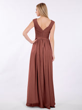 V Neck Chiffon Gown with Cap Sleeves Terracotta