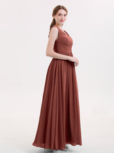 V Neck Maxi Chiffon Dresses with Ziper Back Terracotta
