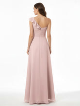 One ruffle Shoulder Long Bridesmaid Dress Dusty Rose