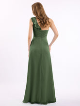 One ruffle Shoulder Long Bridesmaid Dress Olive Green