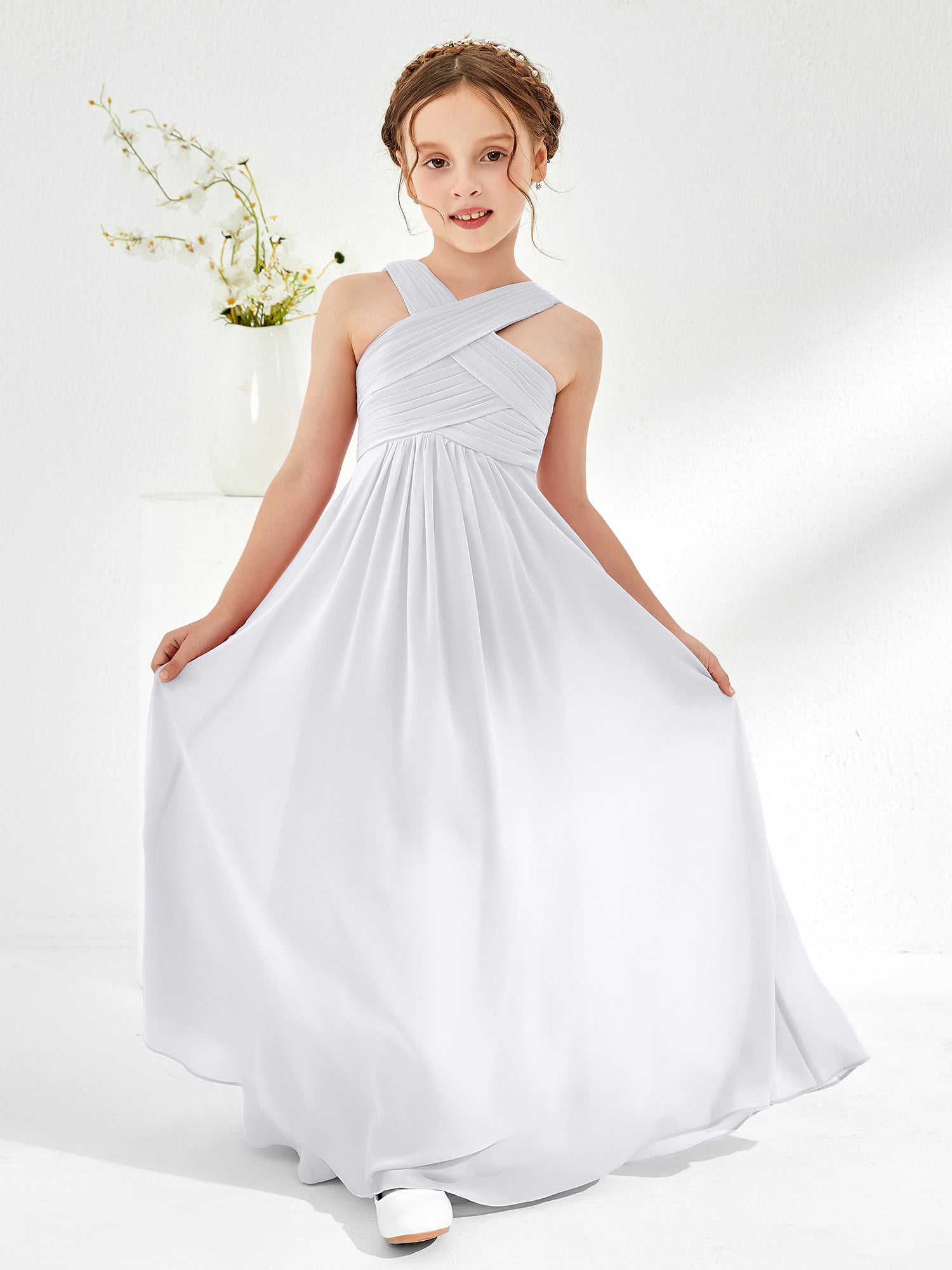 Cross Shoulder Strap Junior Bridesmaid Dresses Wisteria