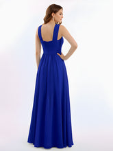 Cross Shoulder Strap Chiffon Dress with Empire Waist Royal Blue
