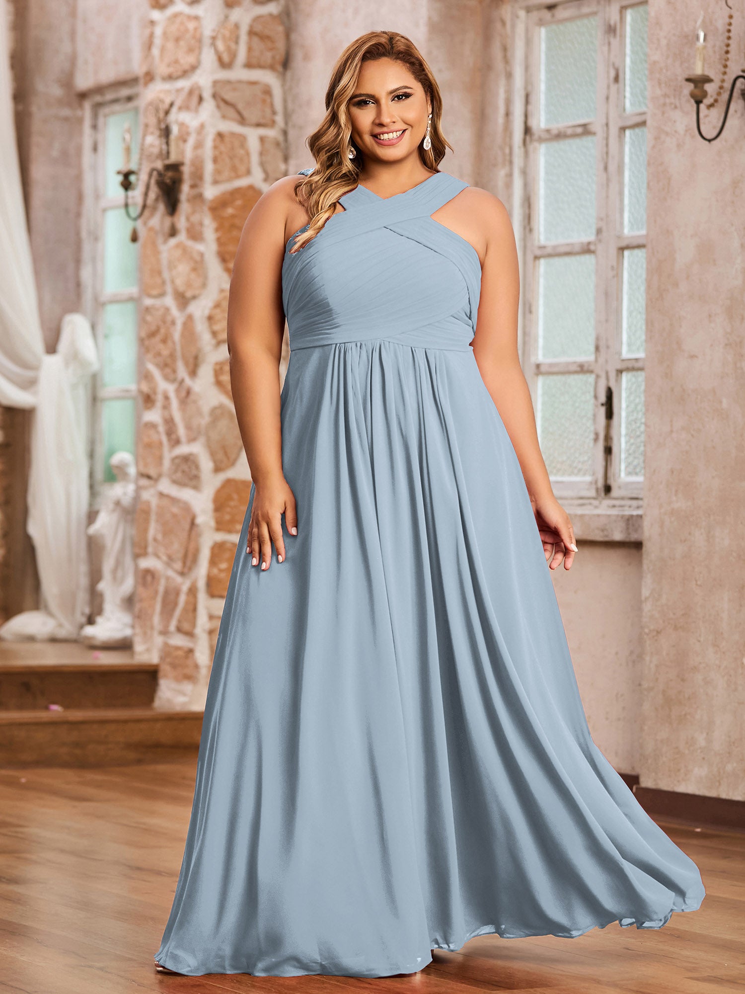 Dusty Blue Plus Size Formal Dress Lace-Up Back Plus-Size Long Prom Ball Gown C148C Dusty Blue Plus Size Formal Dress Lace-Up Back Plus-Size Long Prom Ball Gown C148C