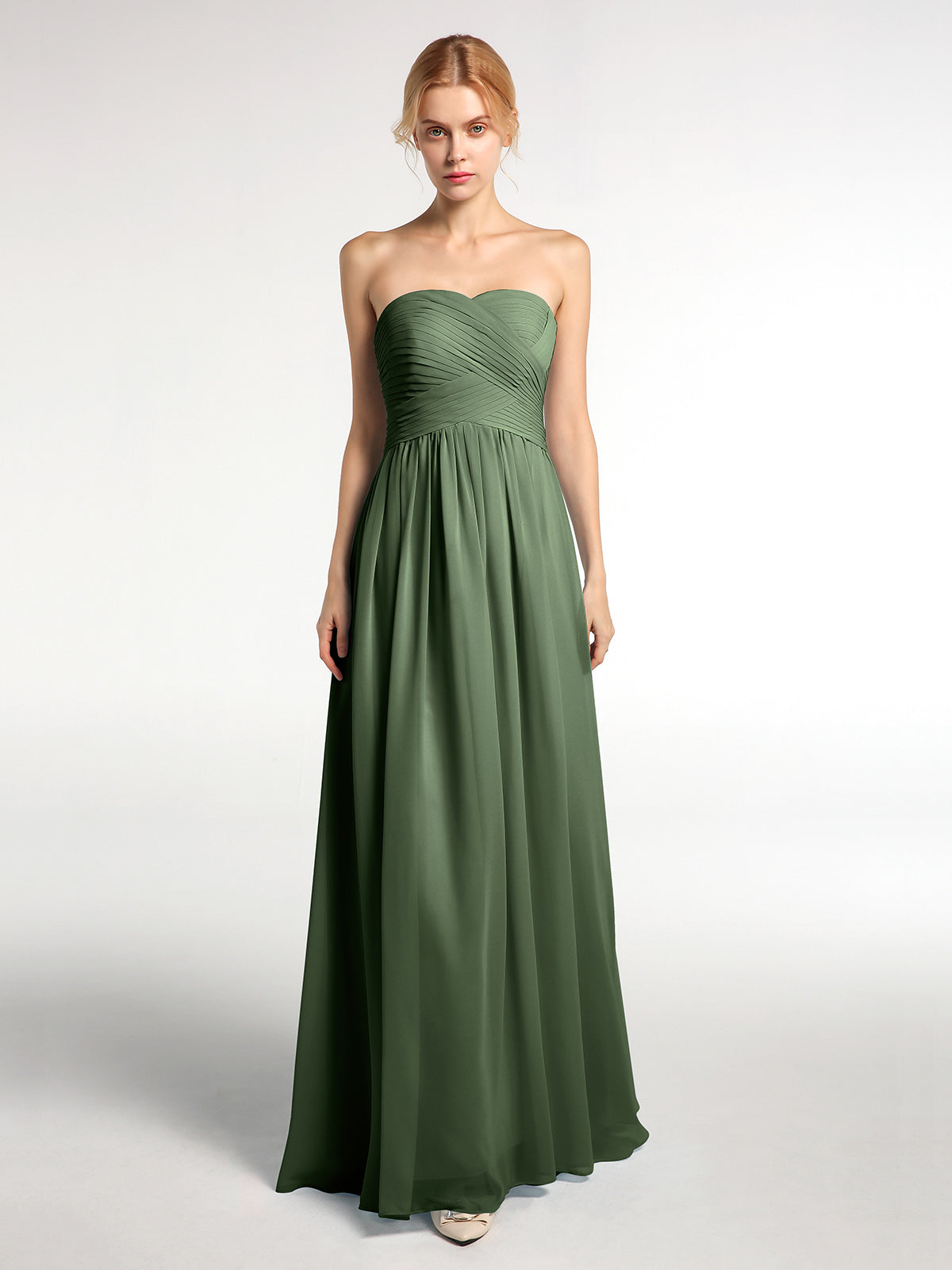 BABARONI Strapless Sweetheart Neck Long Chiffon Bridesmaid Dresses Olive Green, Olive Green / US0 BABARONI Strapless Sweetheart Neck Long Chiffon Bridesmaid Dresses Olive Green, Olive Green / US0