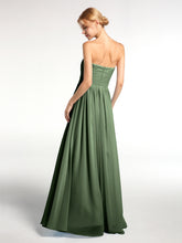 Strapless Sweetheart Neck Long Chiffon Bridesmaid Dresses Olive Green