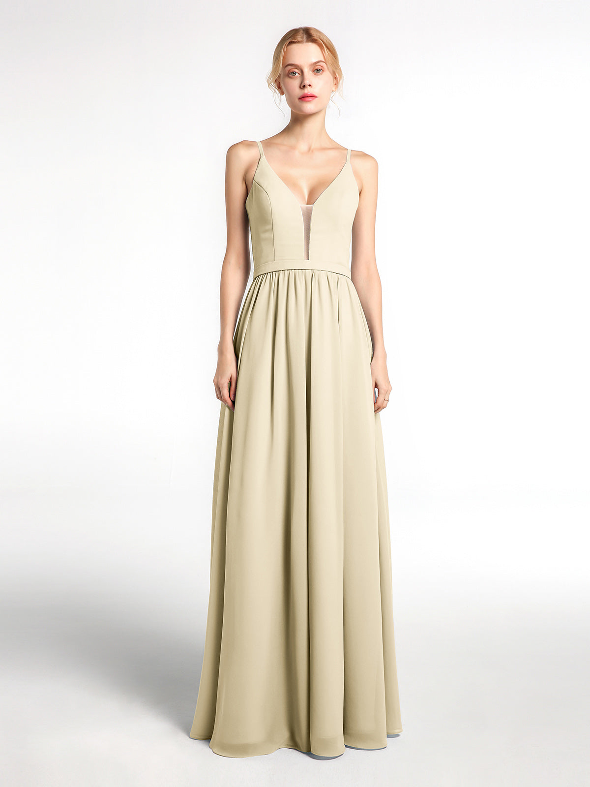 Simple Chiffon Dress with Spaghetti Straps Dusty Rose Plus Size
