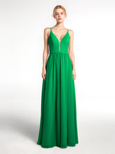 Spaghetti Strap Simple Chiffon Dress with Notch Neck Emerald