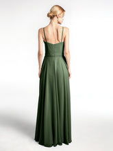 Spaghetti Strap Simple Chiffon Dress with Notch Neck Olive Green