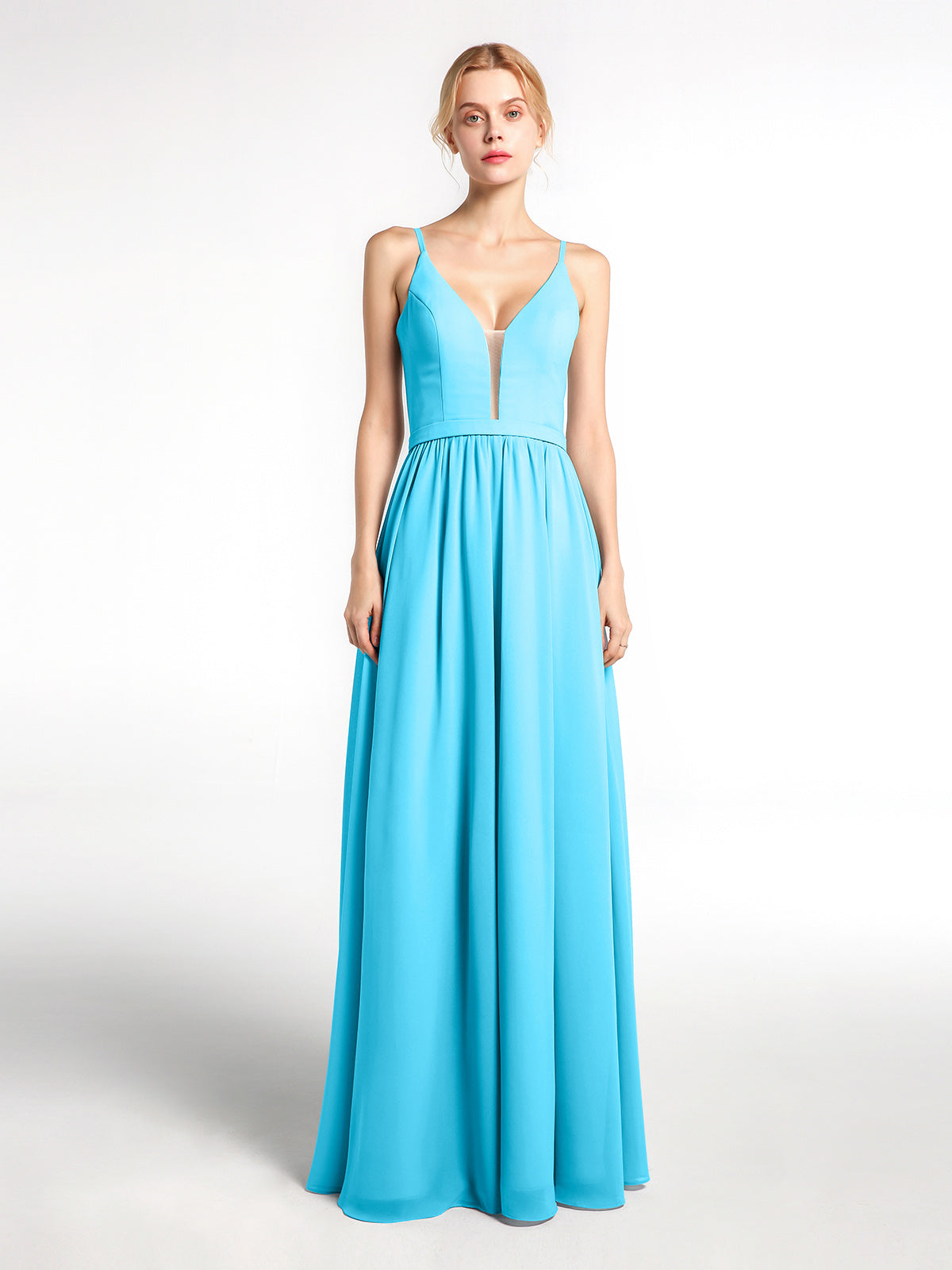 Off the Shoulder Long Chiffon Dresses Pool Plus Size main image 1