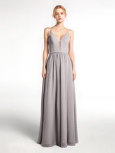 Spaghetti Strap Simple Chiffon Dress with Notch Neck Silver