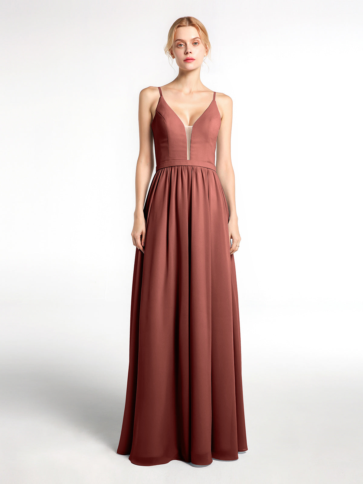 Off the Shoulder Spaghetti Strap Chiffon Gowns Terracotta Plus Size