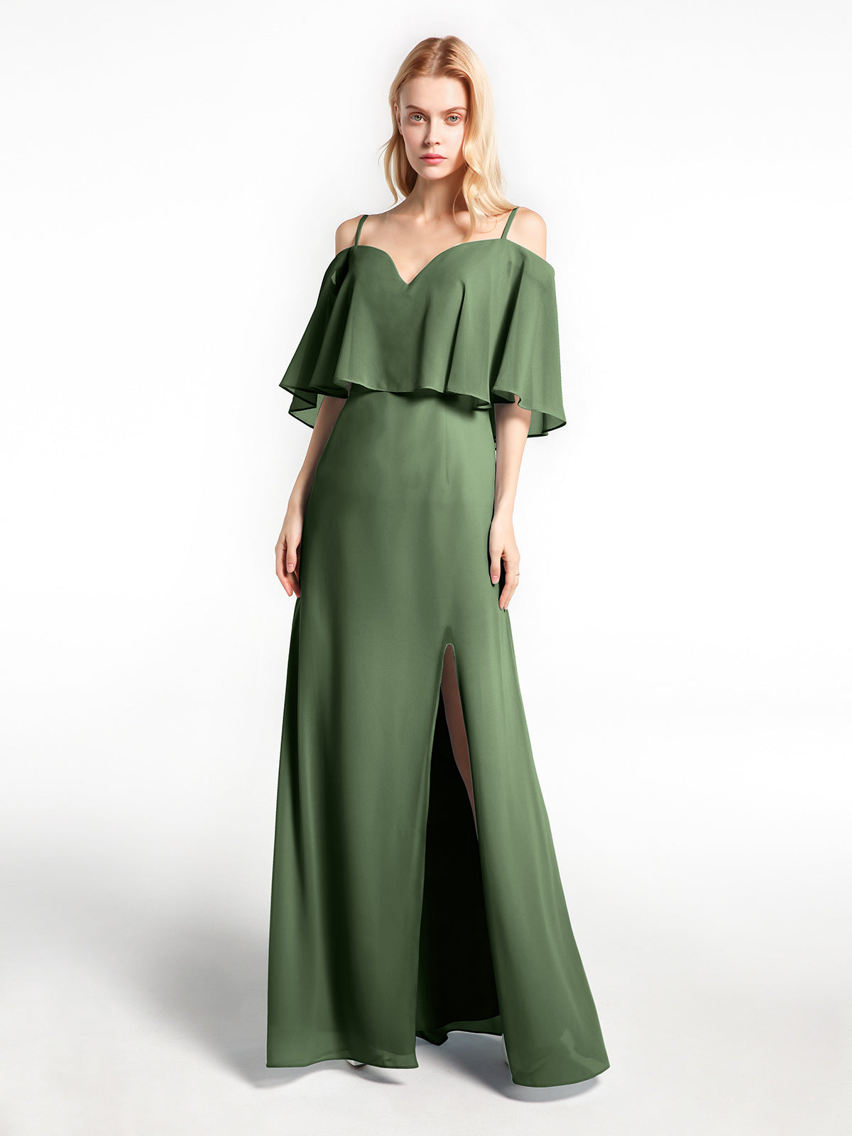 Cold-Shoulder Ruffled Dress with Flounce Overlay Mist