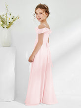 Off-the-shoulder Chiffon A-line Junior Bridesmaid Dresses Blushing Pink