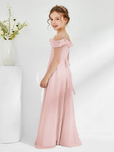 Off-the-shoulder Chiffon A-line Junior Bridesmaid Dresses Dusty Rose