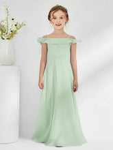 Off-the-shoulder Chiffon A-line Junior Bridesmaid Dresses Dusty Sage