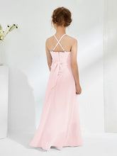 Halter Neckline Junior Bridesmaid Dresses with Sash Blushing Pink