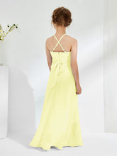 Halter Neckline Junior Bridesmaid Dresses with Sash Daffodil