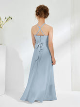 Halter Neckline Junior Bridesmaid Dresses with Sash Dusty Blue