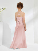 Halter Neckline Junior Bridesmaid Dresses with Sash Dusty Rose
